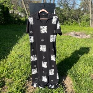 Vintage 80s Black and White Patterned Beach Cover Up Dress